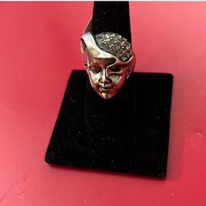 Silver Face Ring with Rhinestones